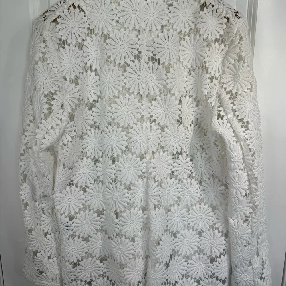 berek White Daisy Lace Blazer Floral Textured Button Front Large - Picture 9 of 13